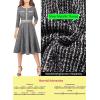 imageVFSHOW Womens Buttons Pockets Office Business ALine Dresses 34 Sleeves Work Crew Neck Tweed Trim Fit and Flare Swing DressBlack Tweed
