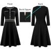 imageVFSHOW Womens Buttons Pockets Office Business ALine Dresses 34 Sleeves Work Crew Neck Tweed Trim Fit and Flare Swing DressBlackb