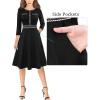 imageVFSHOW Womens Buttons Pockets Office Business ALine Dresses 34 Sleeves Work Crew Neck Tweed Trim Fit and Flare Swing DressBlackb