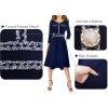 imageVFSHOW Womens Buttons Pockets Office Business ALine Dresses 34 Sleeves Work Crew Neck Tweed Trim Fit and Flare Swing DressNavy Blue