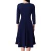 imageVFSHOW Womens Buttons Pockets Office Business ALine Dresses 34 Sleeves Work Crew Neck Tweed Trim Fit and Flare Swing DressNavy Blue