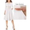 imageVFSHOW Womens Buttons Pockets Office Business ALine Dresses 34 Sleeves Work Crew Neck Tweed Trim Fit and Flare Swing DressOffwhite