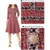 imageVFSHOW Womens Buttons Pockets Office Business ALine Dresses 34 Sleeves Work Crew Neck Tweed Trim Fit and Flare Swing DressRed Tweed