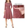 imageVFSHOW Womens Buttons Pockets Office Business ALine Dresses 34 Sleeves Work Crew Neck Tweed Trim Fit and Flare Swing DressRed Tweed