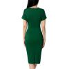 imageVFSHOW Womens Crew Neck Button Business Work Office Bodycon Dress Short Sleeve Patchwork Tweed Trim Party Pencil Sheath DressGreen
