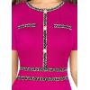 imageVFSHOW Womens Crew Neck Button Business Work Office Bodycon Dress Short Sleeve Patchwork Tweed Trim Party Pencil Sheath DressHot Pink