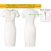 imageVFSHOW Womens Crew Neck Button Business Work Office Bodycon Dress Short Sleeve Patchwork Tweed Trim Party Pencil Sheath DressOffwhite
