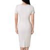 imageVFSHOW Womens Crew Neck Button Business Work Office Bodycon Dress Short Sleeve Patchwork Tweed Trim Party Pencil Sheath DressOffwhite