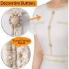 imageVFSHOW Womens Crew Neck Button Business Work Office Bodycon Dress Short Sleeve Patchwork Tweed Trim Party Pencil Sheath DressOffwhite