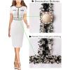 imageVFSHOW Womens Crew Neck Button Business Work Office Bodycon Dress Short Sleeve Patchwork Tweed Trim Party Pencil Sheath DressOffwhite With Black Tweed Trim