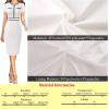 imageVFSHOW Womens Crew Neck Button Business Work Office Bodycon Dress Short Sleeve Patchwork Tweed Trim Party Pencil Sheath DressOffwhite With Black Tweed Trim
