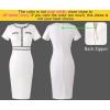imageVFSHOW Womens Crew Neck Button Business Work Office Bodycon Dress Short Sleeve Patchwork Tweed Trim Party Pencil Sheath DressOffwhite With Black Tweed Trim