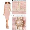imageVFSHOW Womens Crew Neck Button Business Work Office Bodycon Dress Short Sleeve Patchwork Tweed Trim Party Pencil Sheath DressPink Tweed