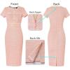 imageVFSHOW Womens Crew Neck Button Business Work Office Bodycon Dress Short Sleeve Patchwork Tweed Trim Party Pencil Sheath DressPink Tweed