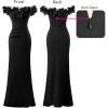 imageVFSHOW Womens Formal Prom Off Shoulder 3D Flowers Ruched Wedding Guest Maxi Dress 2025 Sexy High Slit Cocktail Evening GownSparkly Black