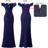 imageVFSHOW Womens Formal Prom Off Shoulder 3D Flowers Ruched Wedding Guest Maxi Dress 2025 Sexy High Slit Cocktail Evening GownSparkly Navy Blue