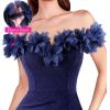 imageVFSHOW Womens Formal Prom Off Shoulder 3D Flowers Ruched Wedding Guest Maxi Dress 2025 Sexy High Slit Cocktail Evening GownSparkly Navy Blue