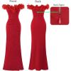 imageVFSHOW Womens Formal Prom Off Shoulder 3D Flowers Ruched Wedding Guest Maxi Dress 2025 Sexy High Slit Cocktail Evening GownSparkly Red
