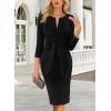 imageVFSHOW Womens Front Zipper Tie Waist Bow 34 Sleeve Slim Fitted Work Business Office Party Bodycon Pencil Sheath DressBlack