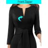 imageVFSHOW Womens Front Zipper Tie Waist Bow 34 Sleeve Slim Fitted Work Business Office Party Bodycon Pencil Sheath DressBlack