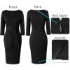 imageVFSHOW Womens Front Zipper Tie Waist Bow 34 Sleeve Slim Fitted Work Business Office Party Bodycon Pencil Sheath DressBlack
