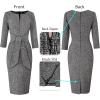 imageVFSHOW Womens Front Zipper Tie Waist Bow 34 Sleeve Slim Fitted Work Business Office Party Bodycon Pencil Sheath DressBlack Tweed