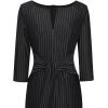 imageVFSHOW Womens Front Zipper Tie Waist Bow 34 Sleeve Slim Fitted Work Business Office Party Bodycon Pencil Sheath DressBlack White Striped