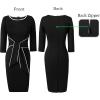 imageVFSHOW Womens Front Zipper Tie Waist Bow 34 Sleeve Slim Fitted Work Business Office Party Bodycon Pencil Sheath DressBlack and White Piping