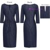 imageVFSHOW Womens Front Zipper Tie Waist Bow 34 Sleeve Slim Fitted Work Business Office Party Bodycon Pencil Sheath DressDark Blue White Striped
