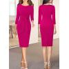 imageVFSHOW Womens Front Zipper Tie Waist Bow 34 Sleeve Slim Fitted Work Business Office Party Bodycon Pencil Sheath DressHot Pink