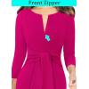 imageVFSHOW Womens Front Zipper Tie Waist Bow 34 Sleeve Slim Fitted Work Business Office Party Bodycon Pencil Sheath DressHot Pink