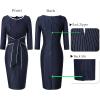 imageVFSHOW Womens Front Zipper Tie Waist Bow 34 Sleeve Slim Fitted Work Business Office Party Bodycon Pencil Sheath DressNavy Blue White Striped