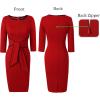 imageVFSHOW Womens Front Zipper Tie Waist Bow 34 Sleeve Slim Fitted Work Business Office Party Bodycon Pencil Sheath DressRed and Black Piping