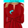 imageVFSHOW Womens Front Zipper Tie Waist Bow 34 Sleeve Slim Fitted Work Business Office Party Bodycon Pencil Sheath DressRed and Black Piping