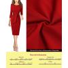 imageVFSHOW Womens Front Zipper Tie Waist Bow 34 Sleeve Slim Fitted Work Business Office Party Bodycon Pencil Sheath DressRed and Black Piping