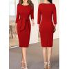 imageVFSHOW Womens Front Zipper Tie Waist Bow 34 Sleeve Slim Fitted Work Business Office Party Bodycon Pencil Sheath DressRed and Black Piping