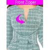 imageVFSHOW Womens Front Zipper Tie Waist Bow 34 Sleeve Slim Fitted Work Business Office Party Bodycon Pencil Sheath DressTeal Green Tweed