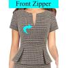 imageVFSHOW Womens Work Business Office Front Zipper Peplum Bodycon Dresses Elegant Short Sleeve Slim Church Pencil Sheath DressApricot Plaid Tweed