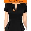 imageVFSHOW Womens Work Business Office Front Zipper Peplum Bodycon Dresses Elegant Short Sleeve Slim Church Pencil Sheath DressBlack