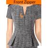 imageVFSHOW Womens Work Business Office Front Zipper Peplum Bodycon Dresses Elegant Short Sleeve Slim Church Pencil Sheath DressBlack Tweedb
