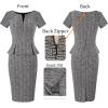 imageVFSHOW Womens Work Business Office Front Zipper Peplum Bodycon Dresses Elegant Short Sleeve Slim Church Pencil Sheath DressBlack Tweedb