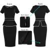 imageVFSHOW Womens Work Business Office Front Zipper Peplum Bodycon Dresses Elegant Short Sleeve Slim Church Pencil Sheath DressBlackwhite Piping