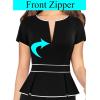 imageVFSHOW Womens Work Business Office Front Zipper Peplum Bodycon Dresses Elegant Short Sleeve Slim Church Pencil Sheath DressBlackwhite Piping