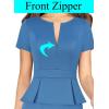 imageVFSHOW Womens Work Business Office Front Zipper Peplum Bodycon Dresses Elegant Short Sleeve Slim Church Pencil Sheath DressBlue