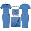 imageVFSHOW Womens Work Business Office Front Zipper Peplum Bodycon Dresses Elegant Short Sleeve Slim Church Pencil Sheath DressBlue