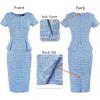 imageVFSHOW Womens Work Business Office Front Zipper Peplum Bodycon Dresses Elegant Short Sleeve Slim Church Pencil Sheath DressBlue White Tweed