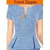 imageVFSHOW Womens Work Business Office Front Zipper Peplum Bodycon Dresses Elegant Short Sleeve Slim Church Pencil Sheath DressBlue White Tweed