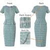imageVFSHOW Womens Work Business Office Front Zipper Peplum Bodycon Dresses Elegant Short Sleeve Slim Church Pencil Sheath DressBteal Green Tweed