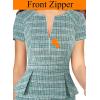 imageVFSHOW Womens Work Business Office Front Zipper Peplum Bodycon Dresses Elegant Short Sleeve Slim Church Pencil Sheath DressBteal Green Tweed