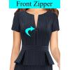 imageVFSHOW Womens Work Business Office Front Zipper Peplum Bodycon Dresses Elegant Short Sleeve Slim Church Pencil Sheath DressDark Navywhite Stripes